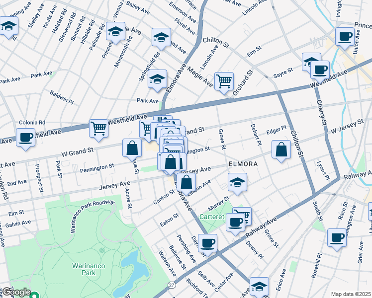 map of restaurants, bars, coffee shops, grocery stores, and more near 508 West End Avenue in Elizabeth