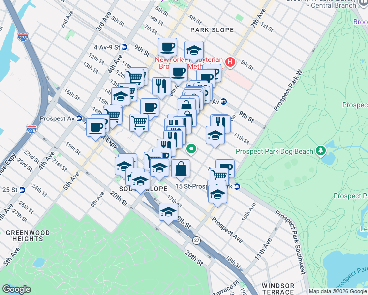 map of restaurants, bars, coffee shops, grocery stores, and more near in Brooklyn