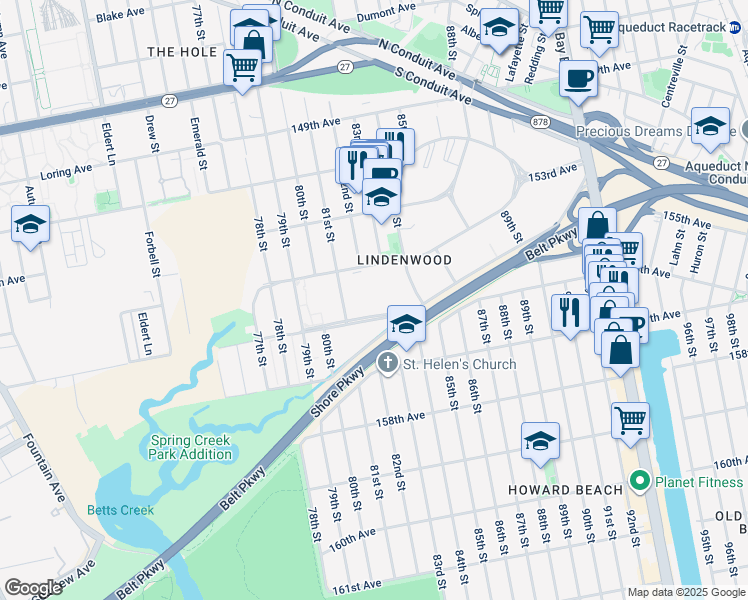 map of restaurants, bars, coffee shops, grocery stores, and more near 37 156th Avenue in Queens