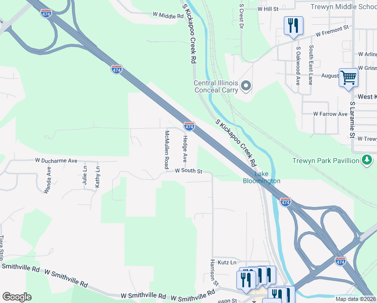 map of restaurants, bars, coffee shops, grocery stores, and more near 114 Hedge Avenue in Bartonville