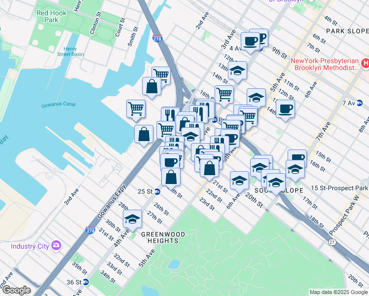 map of restaurants, bars, coffee shops, grocery stores, and more near 666 4th Avenue in Brooklyn
