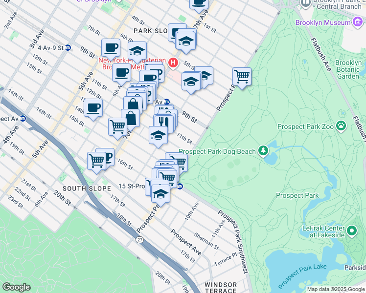 map of restaurants, bars, coffee shops, grocery stores, and more near 509 12th Street in Brooklyn