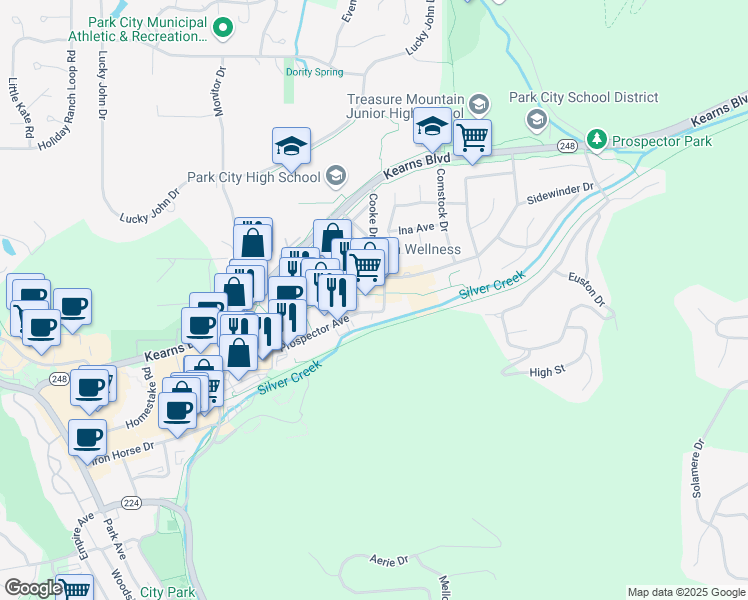 map of restaurants, bars, coffee shops, grocery stores, and more near 2064 Prospector Avenue in Park City