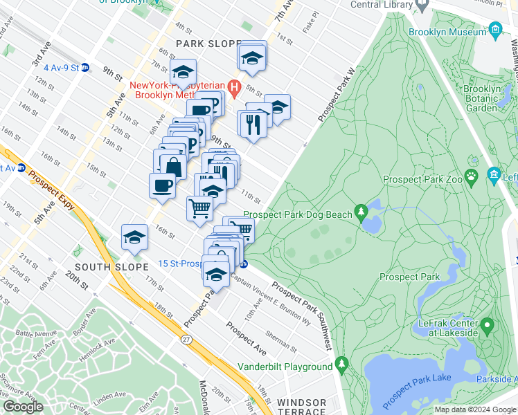 map of restaurants, bars, coffee shops, grocery stores, and more near 636 11th Street in Brooklyn