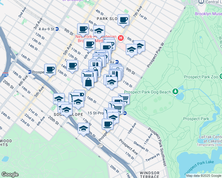 map of restaurants, bars, coffee shops, grocery stores, and more near 447 13th Street in Brooklyn