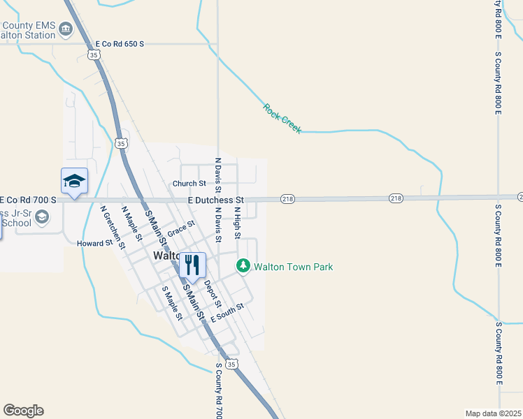 map of restaurants, bars, coffee shops, grocery stores, and more near 302 Elm Street in Walton