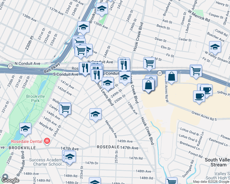 map of restaurants, bars, coffee shops, grocery stores, and more near 139-21 248th Street in Queens