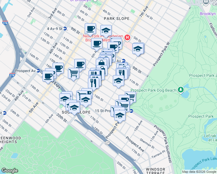map of restaurants, bars, coffee shops, grocery stores, and more near 413 14th Street in Brooklyn