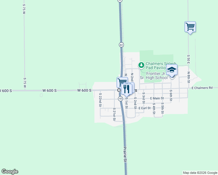 map of restaurants, bars, coffee shops, grocery stores, and more near 200-298 West Walnut Street in Chalmers