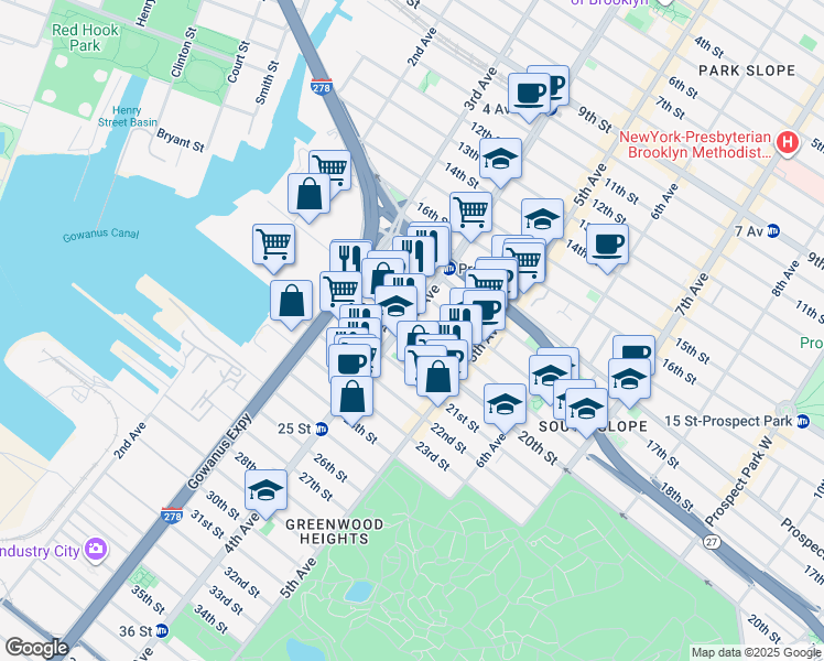 map of restaurants, bars, coffee shops, grocery stores, and more near in Brooklyn