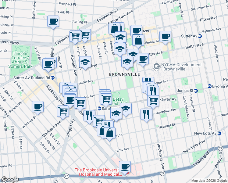 map of restaurants, bars, coffee shops, grocery stores, and more near Herzl Street in Brooklyn