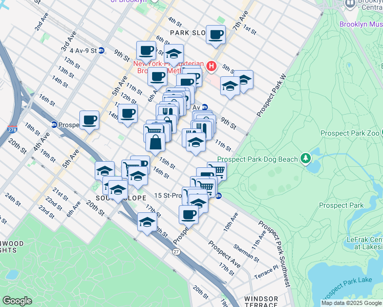 map of restaurants, bars, coffee shops, grocery stores, and more near 445 13th Street in Brooklyn