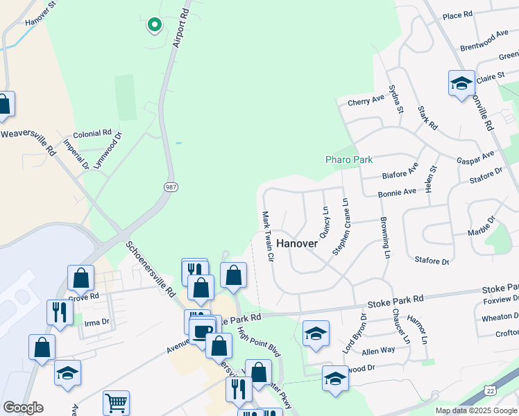 map of restaurants, bars, coffee shops, grocery stores, and more near 1967 Mark Twain Circle in Bethlehem