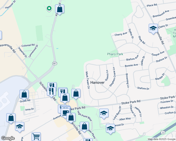 map of restaurants, bars, coffee shops, grocery stores, and more near 1950 Mark Twain Circle in Bethlehem
