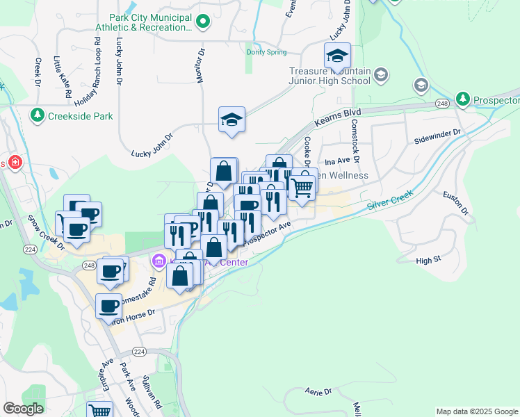 map of restaurants, bars, coffee shops, grocery stores, and more near 1821 Sidewinder Drive in Park City