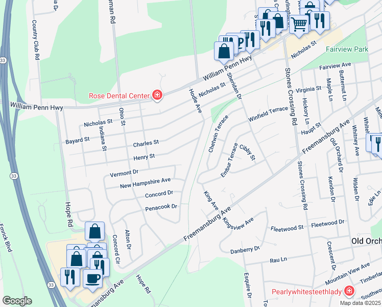 map of restaurants, bars, coffee shops, grocery stores, and more near 3103 Hodle Avenue in Easton
