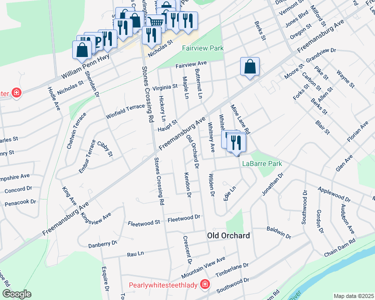 map of restaurants, bars, coffee shops, grocery stores, and more near 4 Kendon Drive in Easton