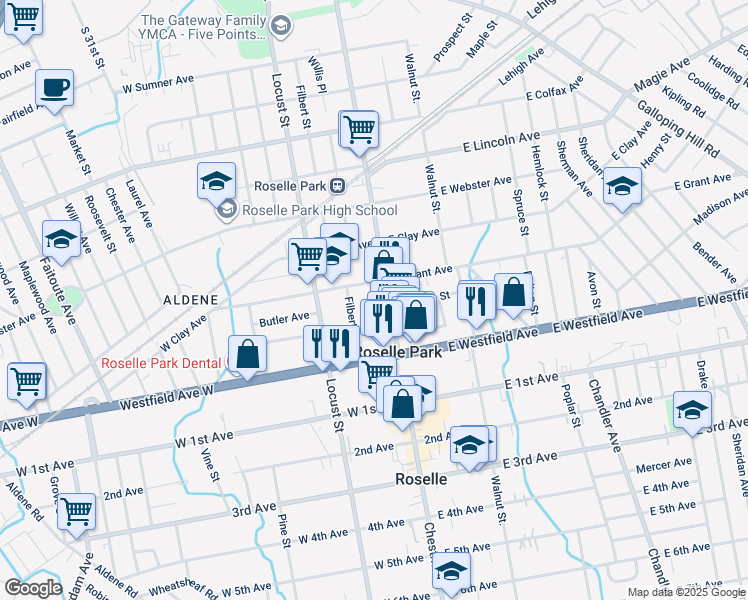 map of restaurants, bars, coffee shops, grocery stores, and more near 234 Chestnut Street in Roselle Park