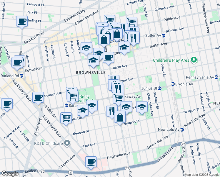 map of restaurants, bars, coffee shops, grocery stores, and more near 355 Chester Street in Brooklyn