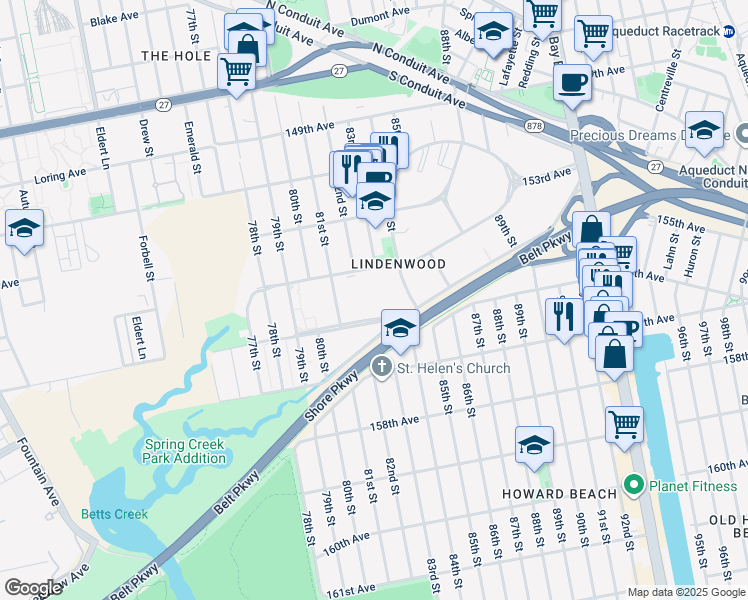 map of restaurants, bars, coffee shops, grocery stores, and more near 37 156th Avenue in Queens