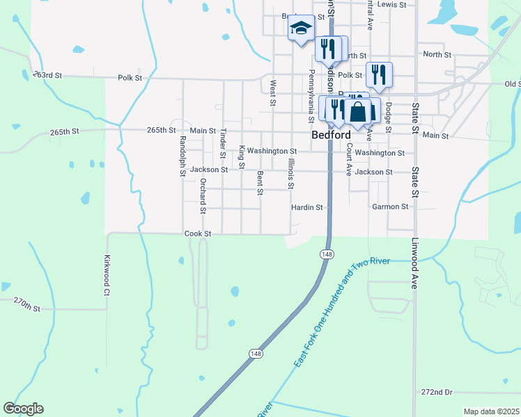 map of restaurants, bars, coffee shops, grocery stores, and more near 200 Bent Street in Bedford