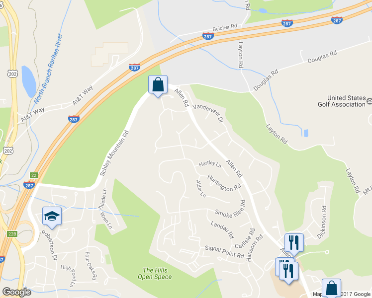 map of restaurants, bars, coffee shops, grocery stores, and more near 1 Cobble Lane in Basking Ridge