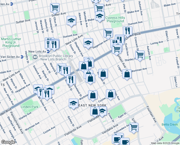 map of restaurants, bars, coffee shops, grocery stores, and more near 854 Shepherd Avenue in Brooklyn