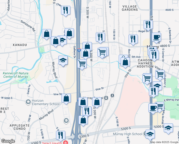 map of restaurants, bars, coffee shops, grocery stores, and more near 4984 South 300 West in Murray