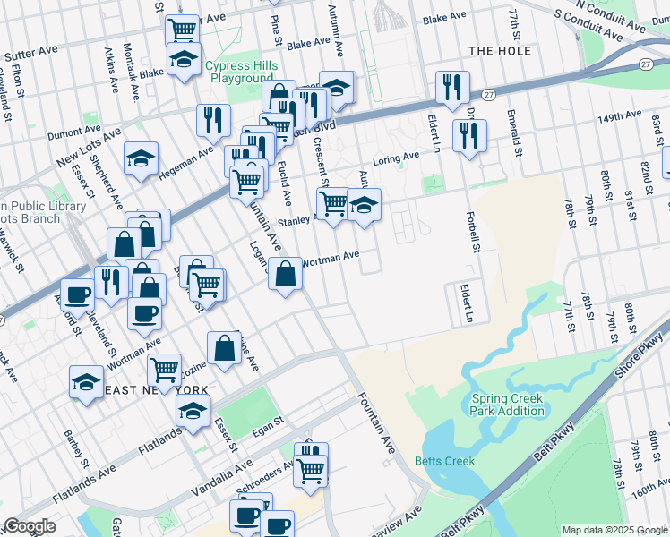 map of restaurants, bars, coffee shops, grocery stores, and more near 974 Crescent Street in Brooklyn