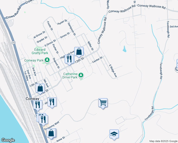 map of restaurants, bars, coffee shops, grocery stores, and more near 1005 Dewey St in Conway