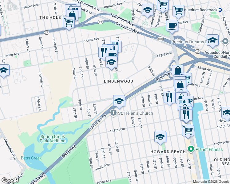 map of restaurants, bars, coffee shops, grocery stores, and more near 37 156th Avenue in Queens