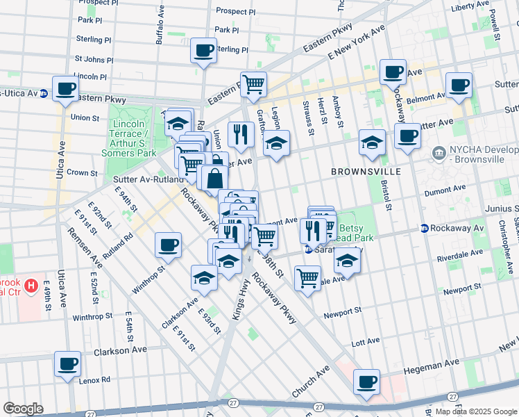 map of restaurants, bars, coffee shops, grocery stores, and more near 759 Howard Avenue in Brooklyn