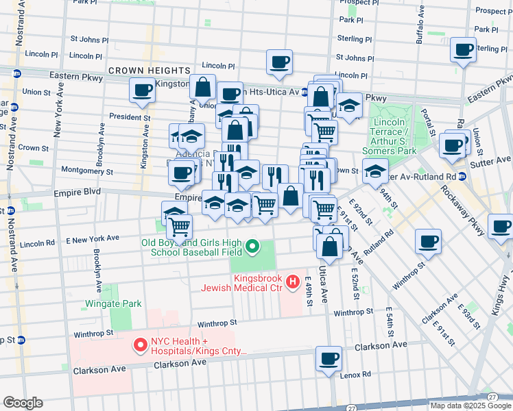 map of restaurants, bars, coffee shops, grocery stores, and more near 830 Empire Boulevard in Brooklyn