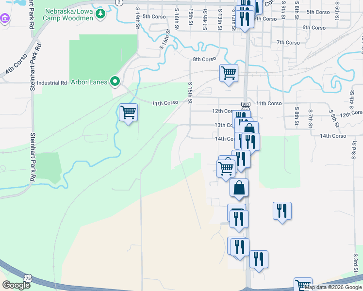 map of restaurants, bars, coffee shops, grocery stores, and more near 1513 Morgan Drive in Nebraska City