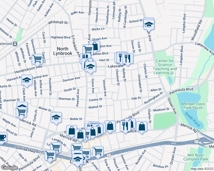 map of restaurants, bars, coffee shops, grocery stores, and more near 352 Vincent Avenue in Lynbrook