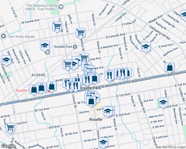 map of restaurants, bars, coffee shops, grocery stores, and more near 15 Charles Street in Roselle Park