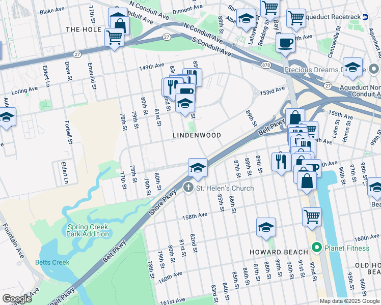 map of restaurants, bars, coffee shops, grocery stores, and more near 37 156th Avenue in Queens