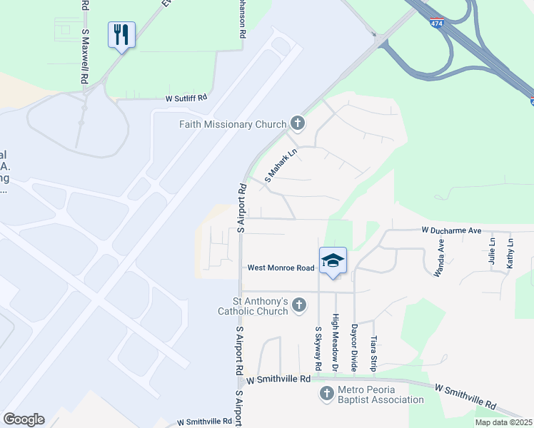 map of restaurants, bars, coffee shops, grocery stores, and more near 2122 South Delmar Court in Peoria