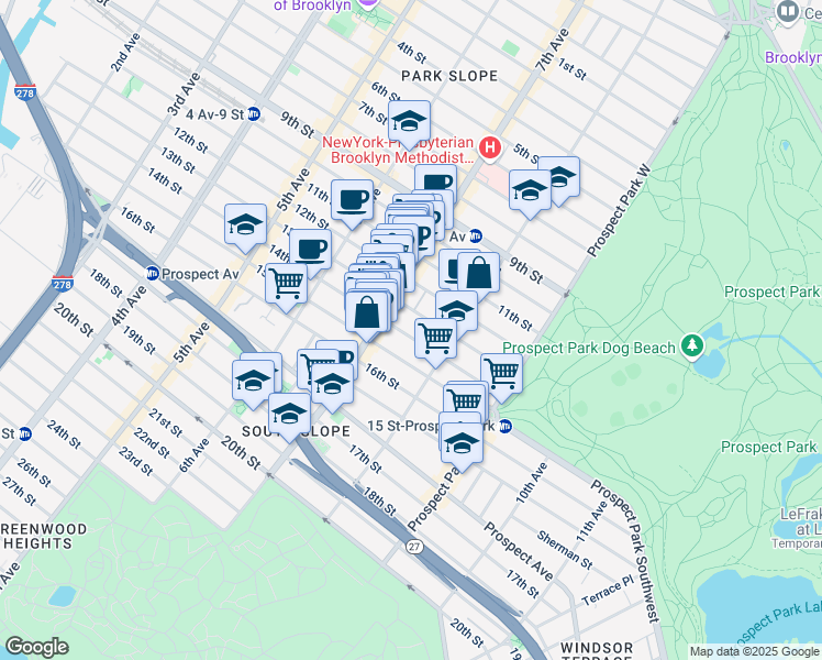 map of restaurants, bars, coffee shops, grocery stores, and more near 403 14th Street in Brooklyn