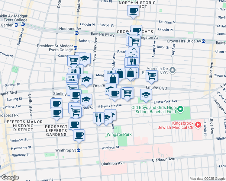 map of restaurants, bars, coffee shops, grocery stores, and more near 461 Brooklyn Avenue in Brooklyn