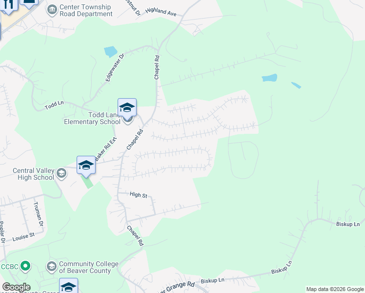 map of restaurants, bars, coffee shops, grocery stores, and more near 168 Cedar Ridge Dr in Monaca