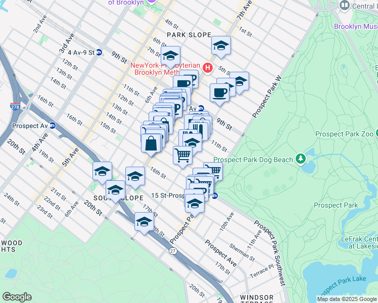 map of restaurants, bars, coffee shops, grocery stores, and more near 445 13th Street in Brooklyn