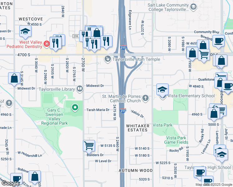map of restaurants, bars, coffee shops, grocery stores, and more near 4869 2475 West Street in Salt Lake City