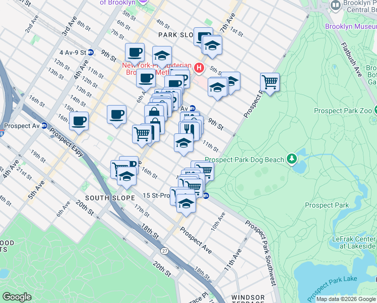 map of restaurants, bars, coffee shops, grocery stores, and more near 1207 8th Avenue in Brooklyn