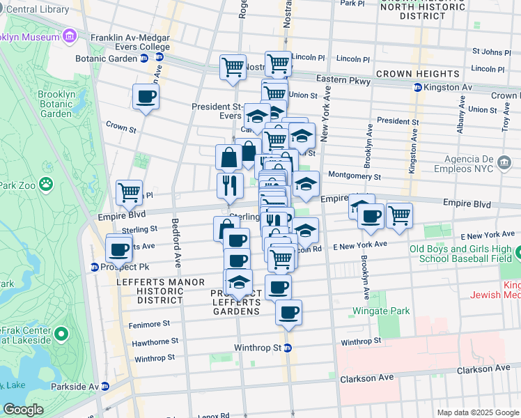 map of restaurants, bars, coffee shops, grocery stores, and more near 320 Empire Boulevard in Brooklyn