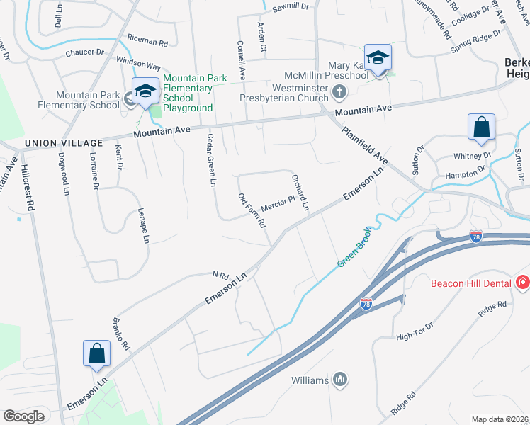 map of restaurants, bars, coffee shops, grocery stores, and more near 46 Mercier Place in Berkeley Heights