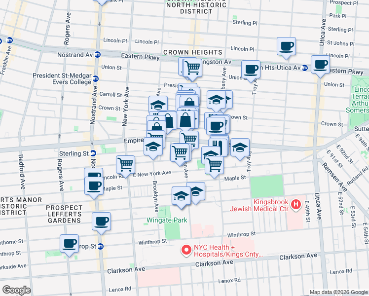 map of restaurants, bars, coffee shops, grocery stores, and more near 446 Kingston Avenue in Brooklyn
