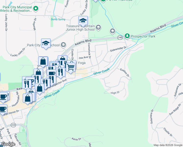map of restaurants, bars, coffee shops, grocery stores, and more near 2255 Sidewinder Drive in Park City