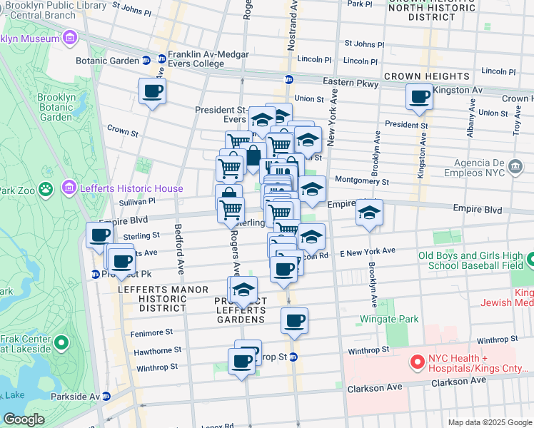 map of restaurants, bars, coffee shops, grocery stores, and more near 320 Empire Boulevard in Brooklyn