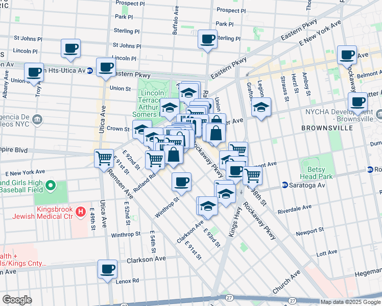 map of restaurants, bars, coffee shops, grocery stores, and more near 1062 Rutland Road in Brooklyn